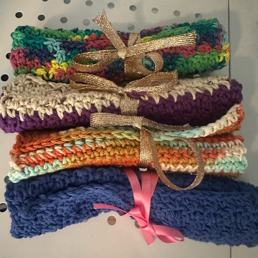 Colorful Crotchet dish cloths.
Hand made.